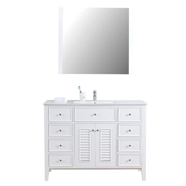 Unbranded Venice 48 in. W x 18 in. D Bath Vanity in White with Ceramic Vanity Top in White with White Basin and Mirror