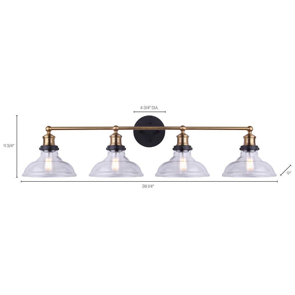 Gold and Matte Black 4-Light Vanity with Clear Glass Shades