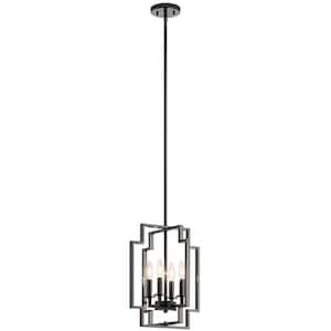 Downtown Deco 4-Light Midnight Chrome Contemporary Candle Cage Convertible Foyer Pendant Hanging Light to Semi-Flush
