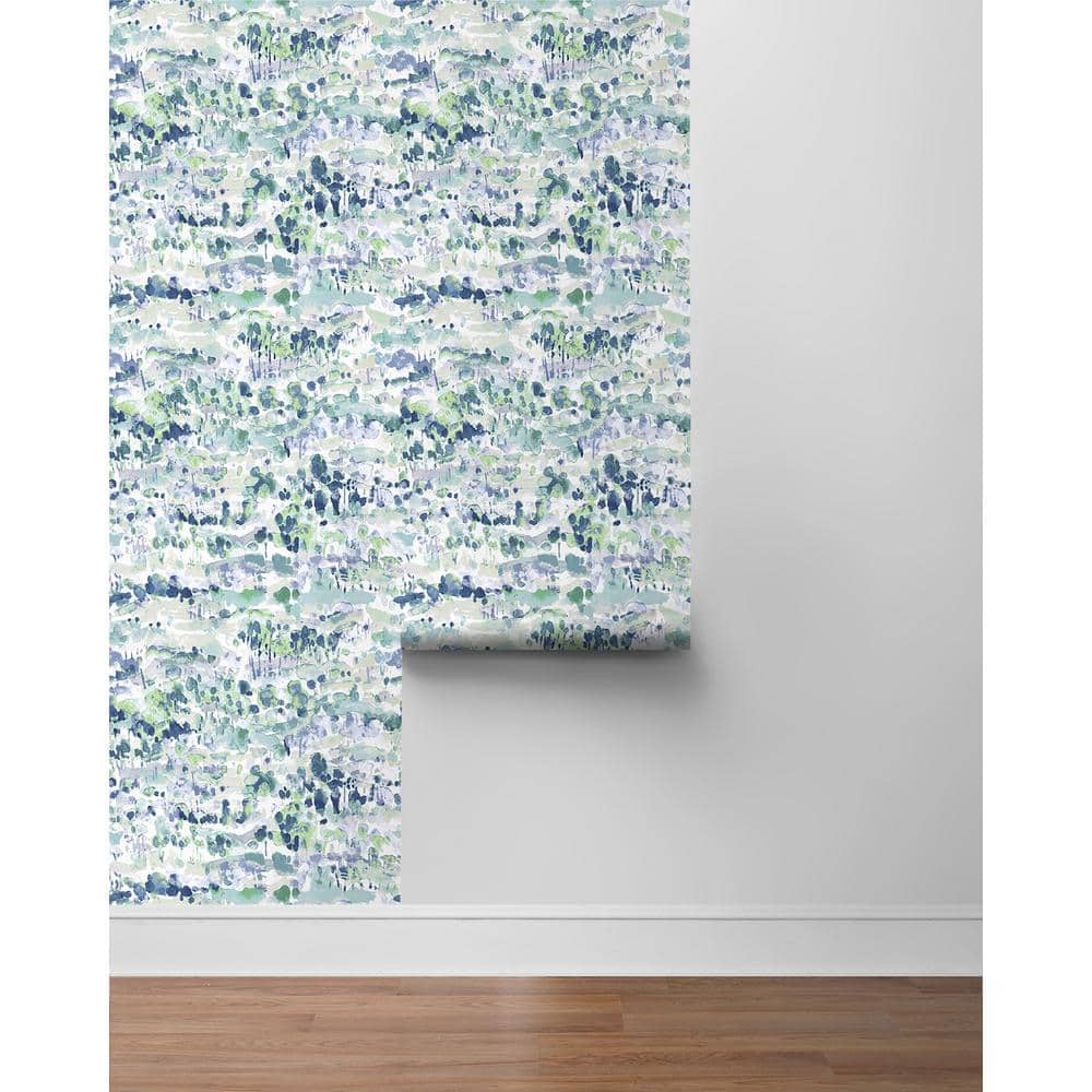 Seaglass Blue Abstract Watercolor Peel and Stick Wallpaper