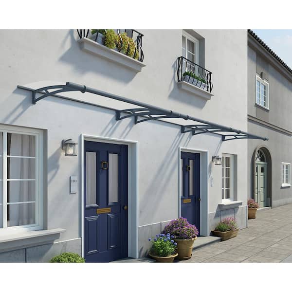 Aquila 3 ft. x 15 ft. Gray/Clear Door and Window Fixed Awning