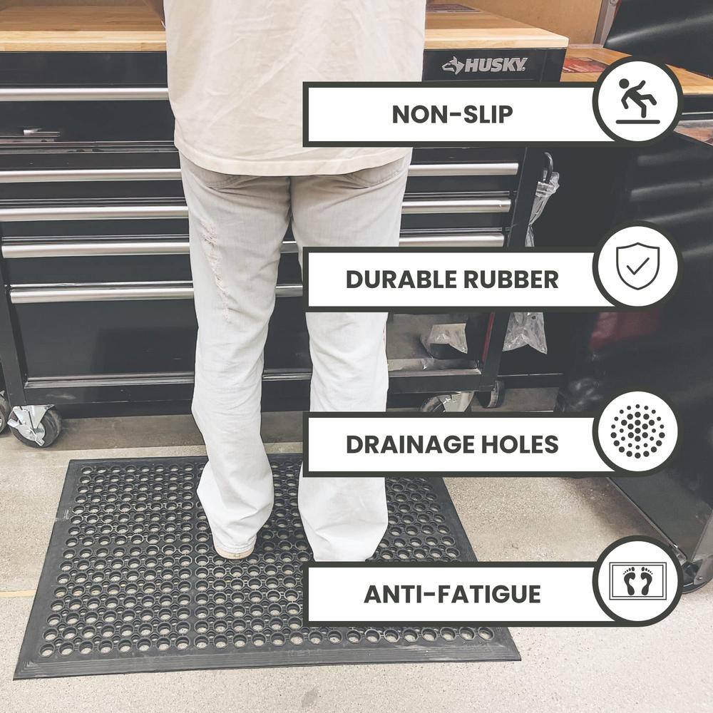 Black Rubber Anti-Fatigue Mat for Indoor/Outdoor Use, 24 x 36 Inches