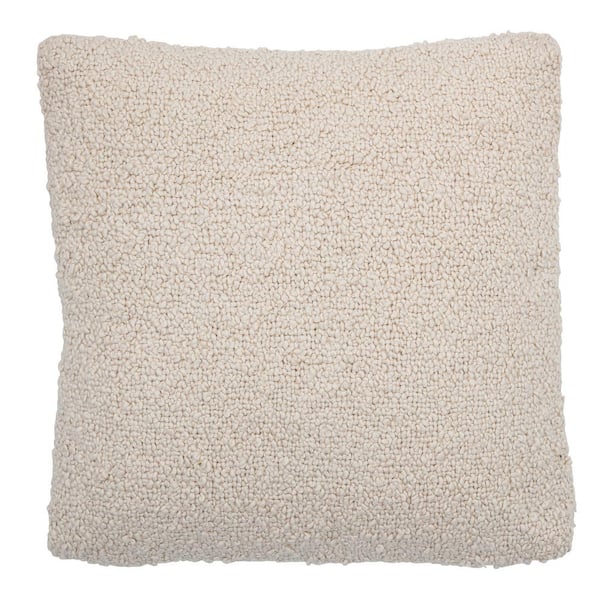 Storied Home 20 in. x 20 in. Cream Square Woven Cotton Boucle Pillow