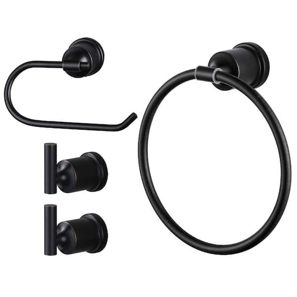 4-Piece Bath Hardware Set with Toilet Paper Holder, Towel Ring, Towel Hook in Stainless Steel Oil Rubbed Brozne