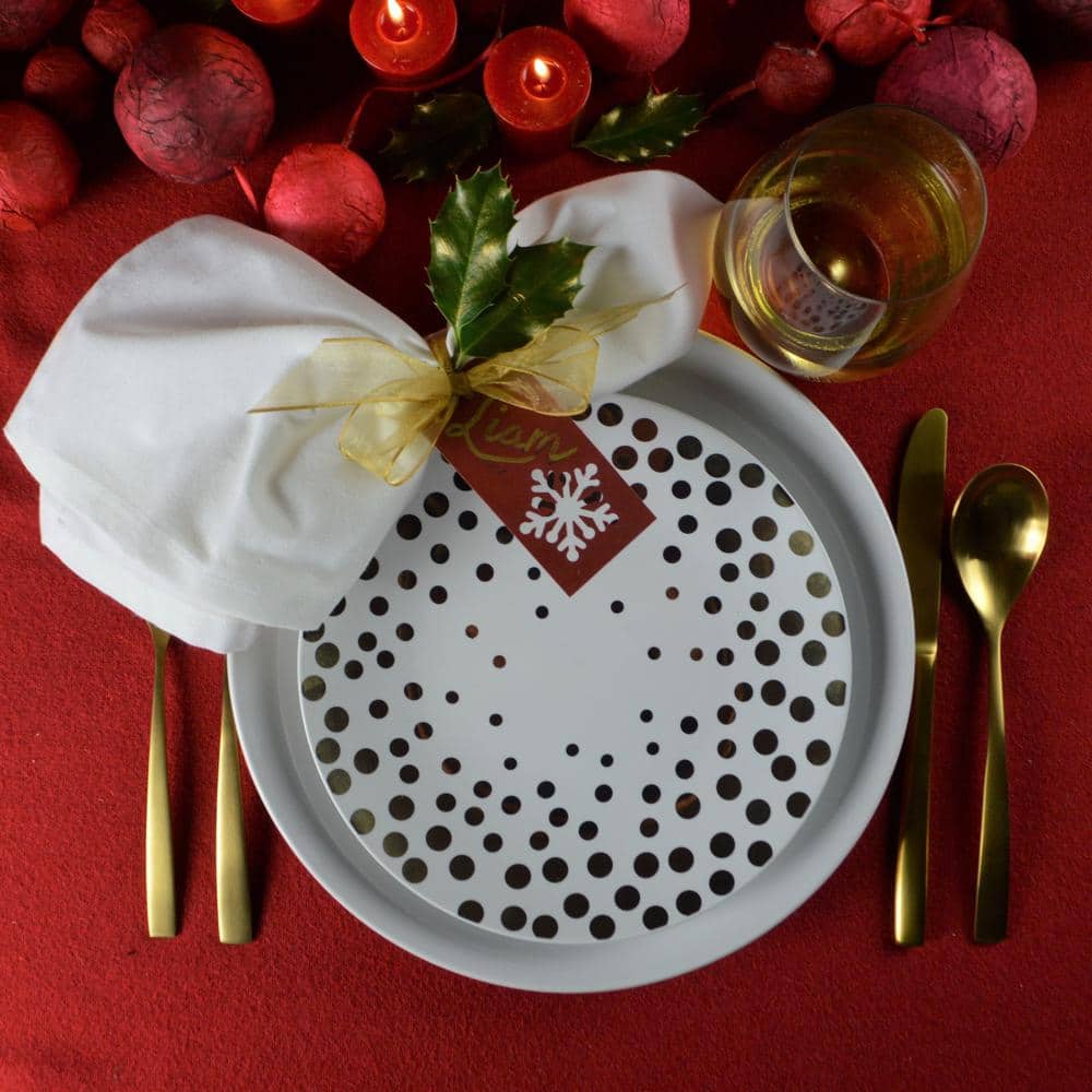 White and Gold Polka Dot Porcelain Salad Plates, Set of 4