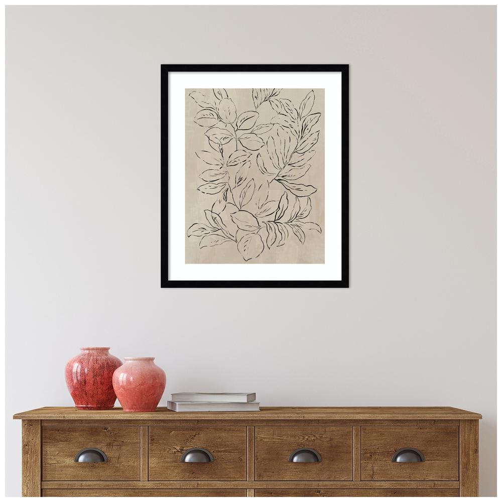 21" x 25" Beige and Black Wood Framed Leaf Print