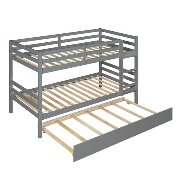 STICKON Gray Twin Size Wood Bunk Beds with Trundle