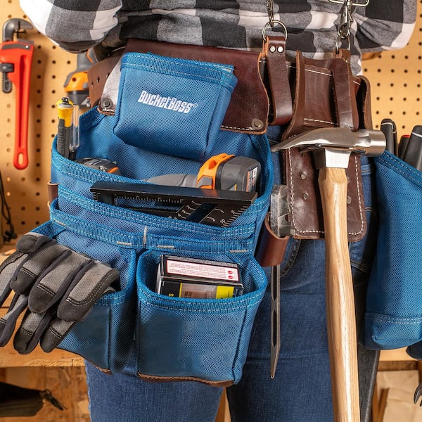 BUCKET BOSS - 2-Bag Hybrid Suspension Rig Work Tool Belt with Suspenders in Blue