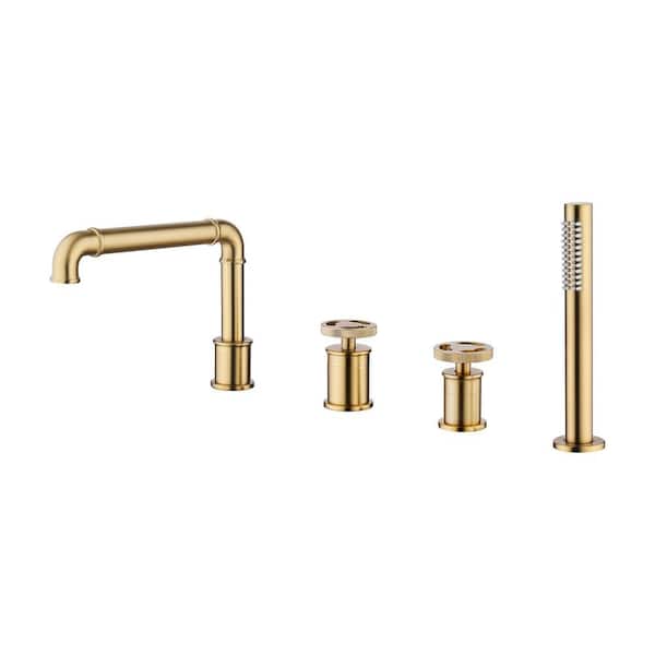 matrix decor 2-Handle Tub-Mount Roman Tub Faucet with Hand Shower in Brushed Gold