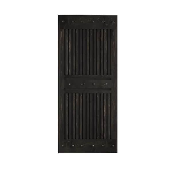 COAST SEQUOIA INC 36 in. x 84 in. Half Grille Design Embossing Black Knotty Wood Sliding Door Slab