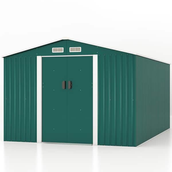 JAXPETY 9.1 ft. W x 10.5 ft. D Coffee Garden Outdoor Storage Shed Building Galvanized Steel Shed with Sliding Door 94 (sq.ft.)