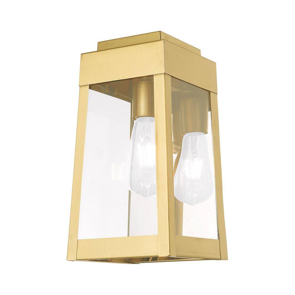 Satin Brass and Clear Glass Modern Industrial Outdoor Lantern