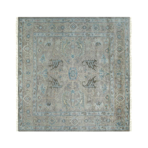 EORC Brown 8 ft. x 8 ft. Hand Knotted Wool Classic Oushak Rug Area Rug