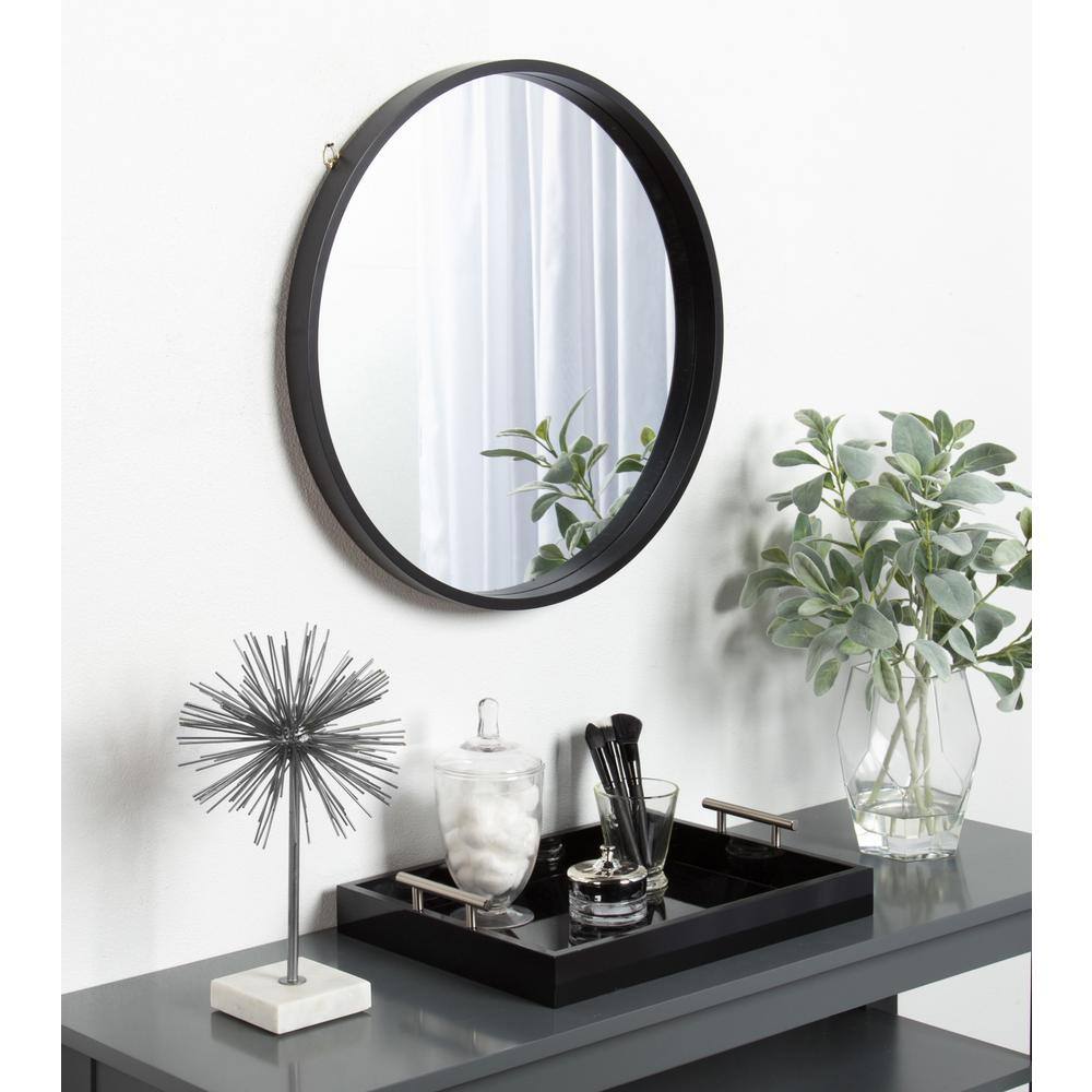 22" Round Black Wood Accent Wall Mirror