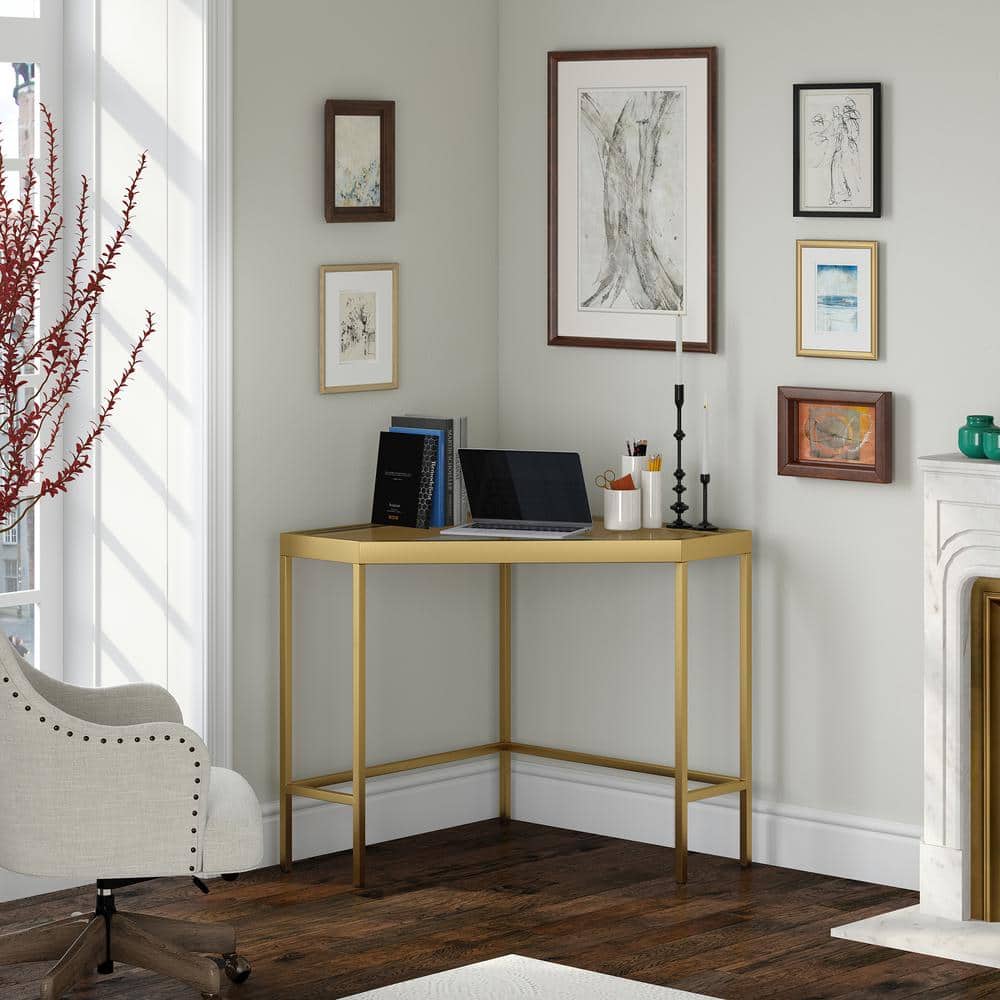Alexis Minimalist Brass & Glass Corner Desk