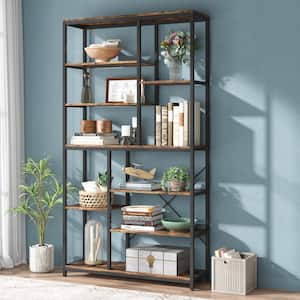 Earlimart 78.7 in. Brown Engineered Wood 8-Shelf Etagere Bookcase for Living Room