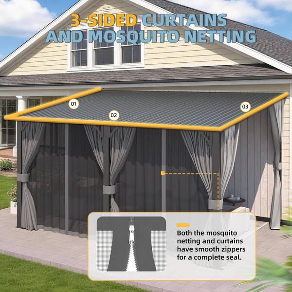 AECOJOY 20 ft. x 8 ft. Metal Outdoor Lean to Wall-Mounted Hardtop