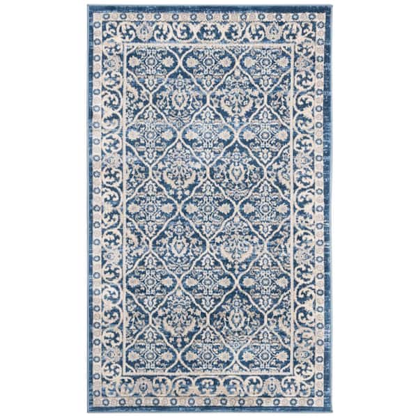 SAFAVIEH Brentwood Navy/Light Gray Doormat 3 ft. x 5 ft. Geometric Floral Border Area Rug
