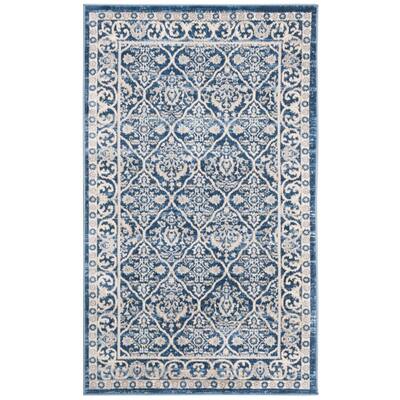 Brentwood Navy/Light Gray 4 ft. x 6 ft. Geometric Floral Border Area Rug