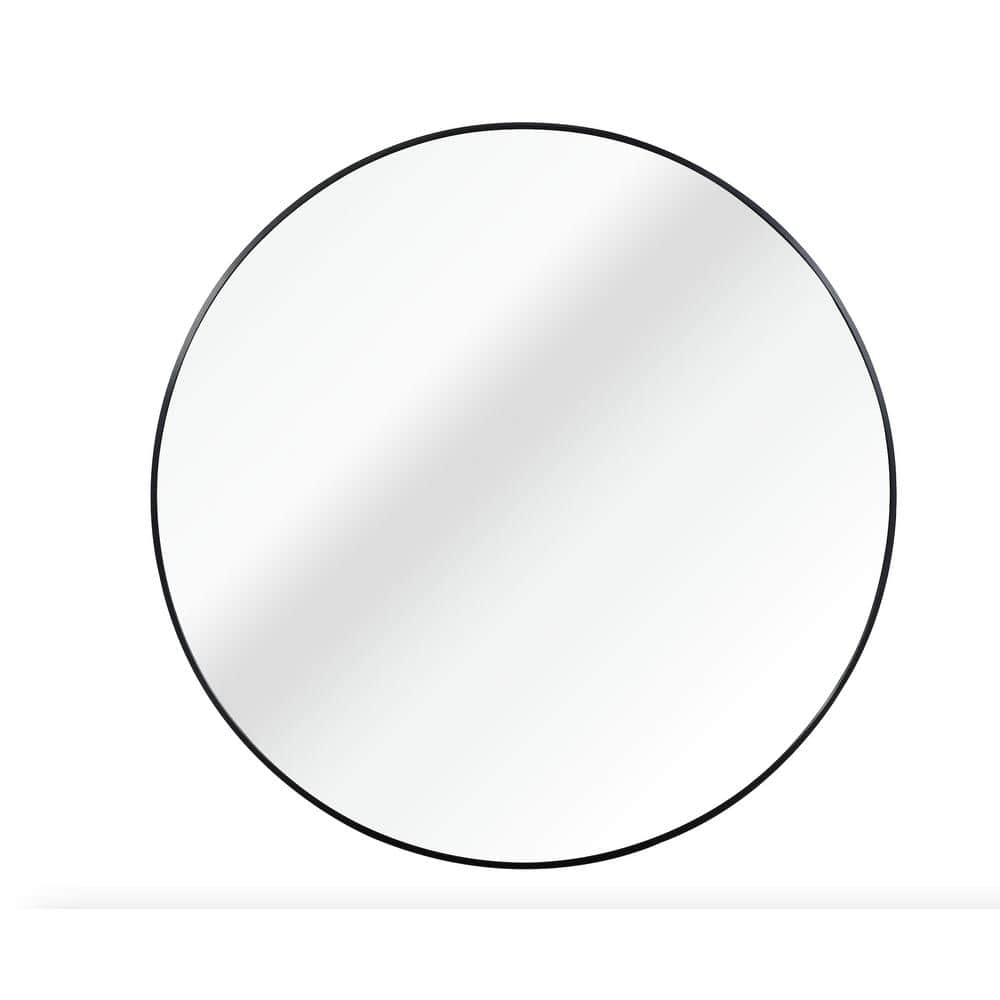 42 in. W x 42 in. H Round Framed Wall Bathroom Vanity Mirror in Black