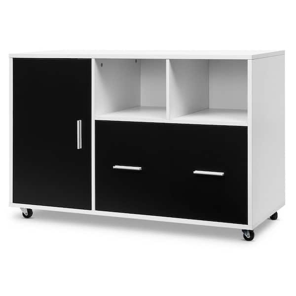 Costway White and Black Lateral File Cabinet Mobile Storage Shelves Printer Stand Legal/Letter
