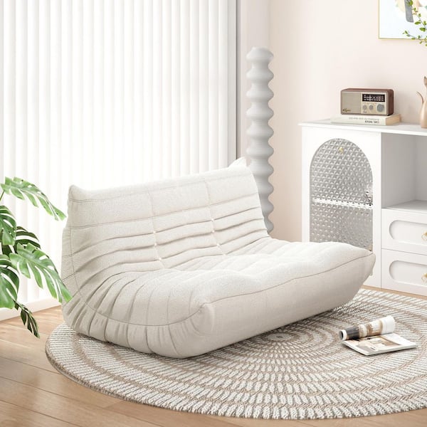 Magic Home Caterpillar 53 in. Beige Velvet 2 Seats Loveseat Rectangle Armless Fireside Lazy Floor Sofa Couch with Memory Foam
