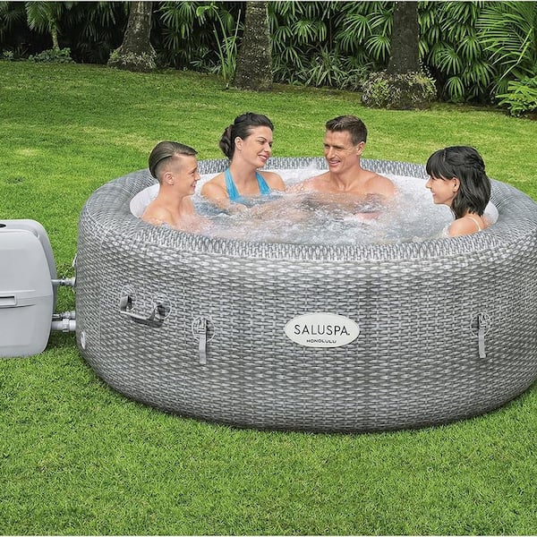 Costway 4-Person SaluSpa Inflatable Hot Tub Spa with 108 Massage Bubble Jets, Air Pump, Filter Cartridge & Cover, Portable Outdoor Blow Up Spa - Blue