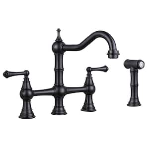 Double-Handle Bridge Kitchen Faucet with Side Sprayer in Oil Rubbed Bronze