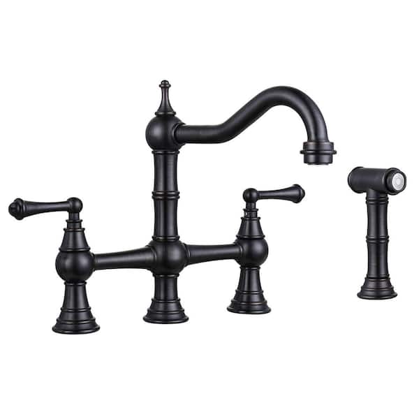 ARCORA Double-Handle Bridge Kitchen Faucet with Side Sprayer in Oil Rubbed Bronze