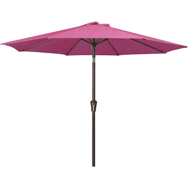 Unbranded 9 ft. Iron Market Tilt Patio Umbrella in Rose Pink with Push Button Tilt