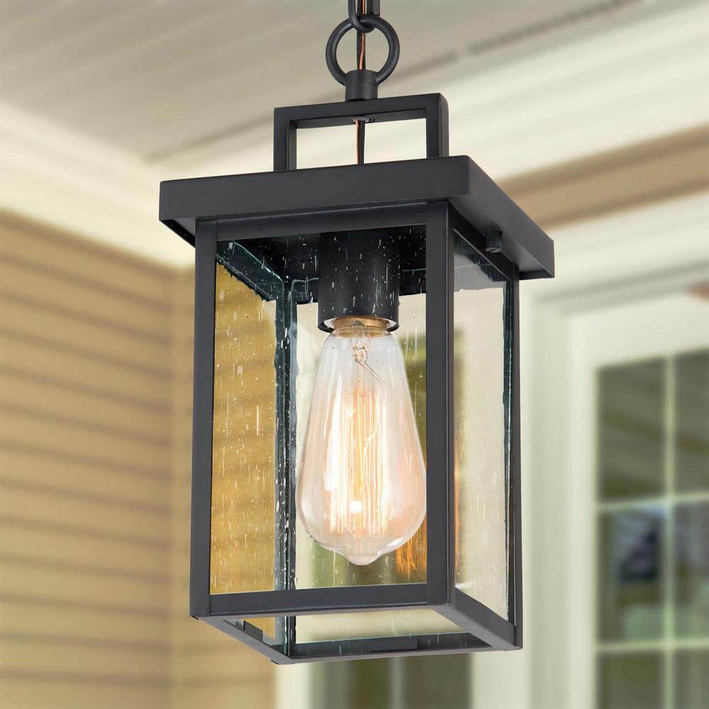 LNC 1-Light Black Square Outdoor Pendant Light for Patio Modern