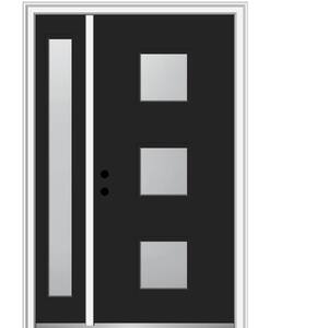 51 in. x 81.75 in. Aveline Frosted Glass Right-Hand 3-Lite Midcentury Painted Steel Prehung Front Door with Sidelite