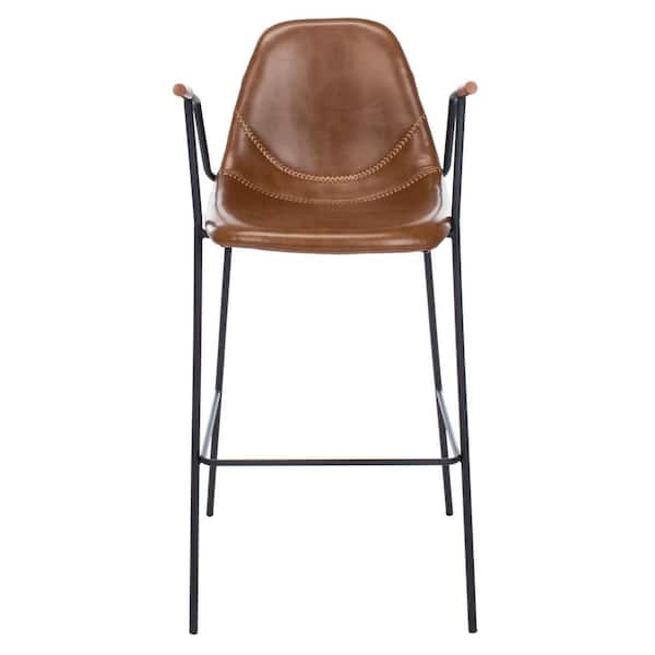 SAFAVIEH Tanner 30 in. Cognac/Black Iron High Back Bar Stool