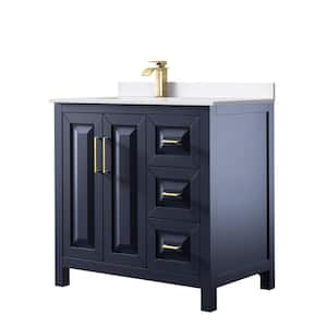 Daria 36 in. W x 22 in. D x 35.75 in. H Single Bath Vanity in Dark Blue with White Cultured Marble Top