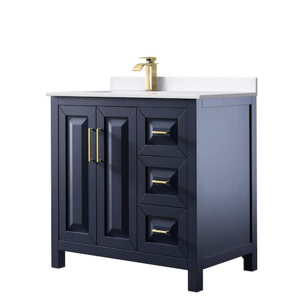 Wyndham Collection Daria 36 in. W x 22 in. D x 35.75 in. H Single Bath Vanity in Dark Blue with White Cultured Marble Top