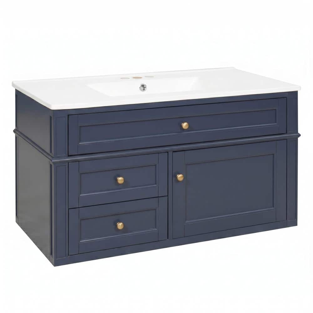 36 in. W x 18.3 in. D x 20 in. H Floating Bath Vanity in Blue with White Ceramic Top price history on PriceWatchPro