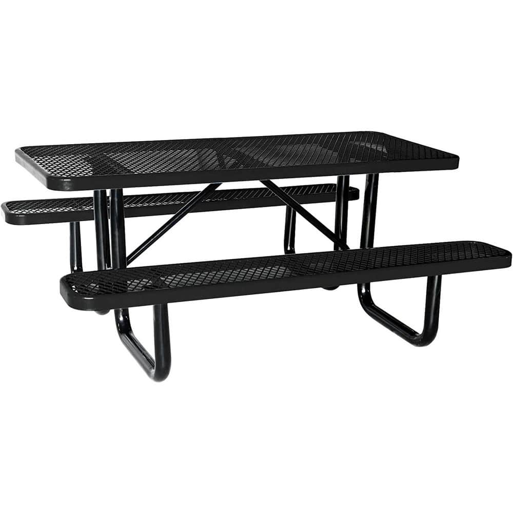 72 in. Expanded Black Rectangular Steel Industrial-Strength Picnic Table Seats 6-People with Umbrella Hole price history on PriceWatchPro