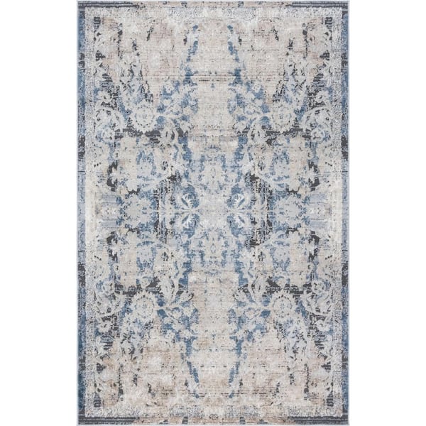 Unique Loom Portland Albany Beige/Navy Blue 5 ft. x 8 ft. Area Rug