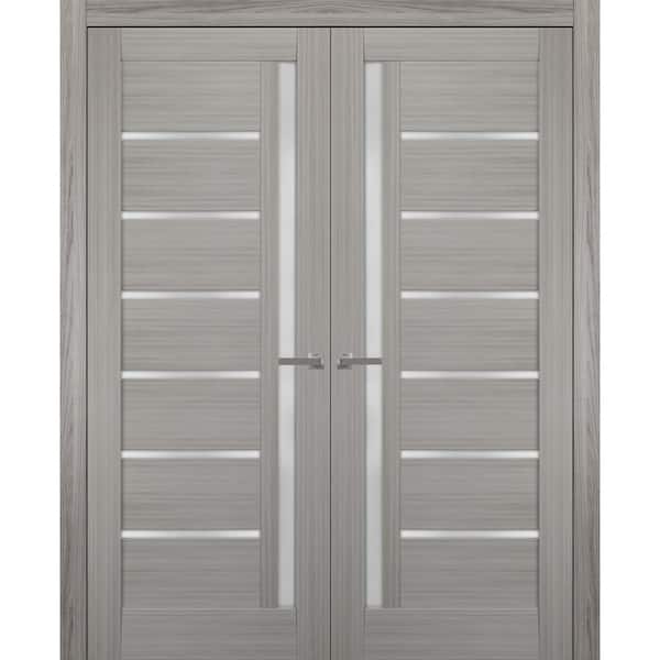 48 in. x 96 in. 2-Panel Gray Ash Finished Solid MDF Sliding Door with Hardware