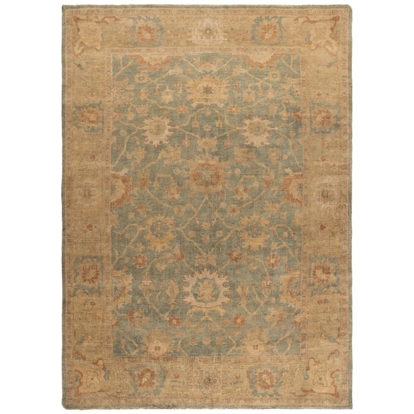 Oushak 9 ft. x 12 ft. Dark Green/Brown Oriental Area Rug