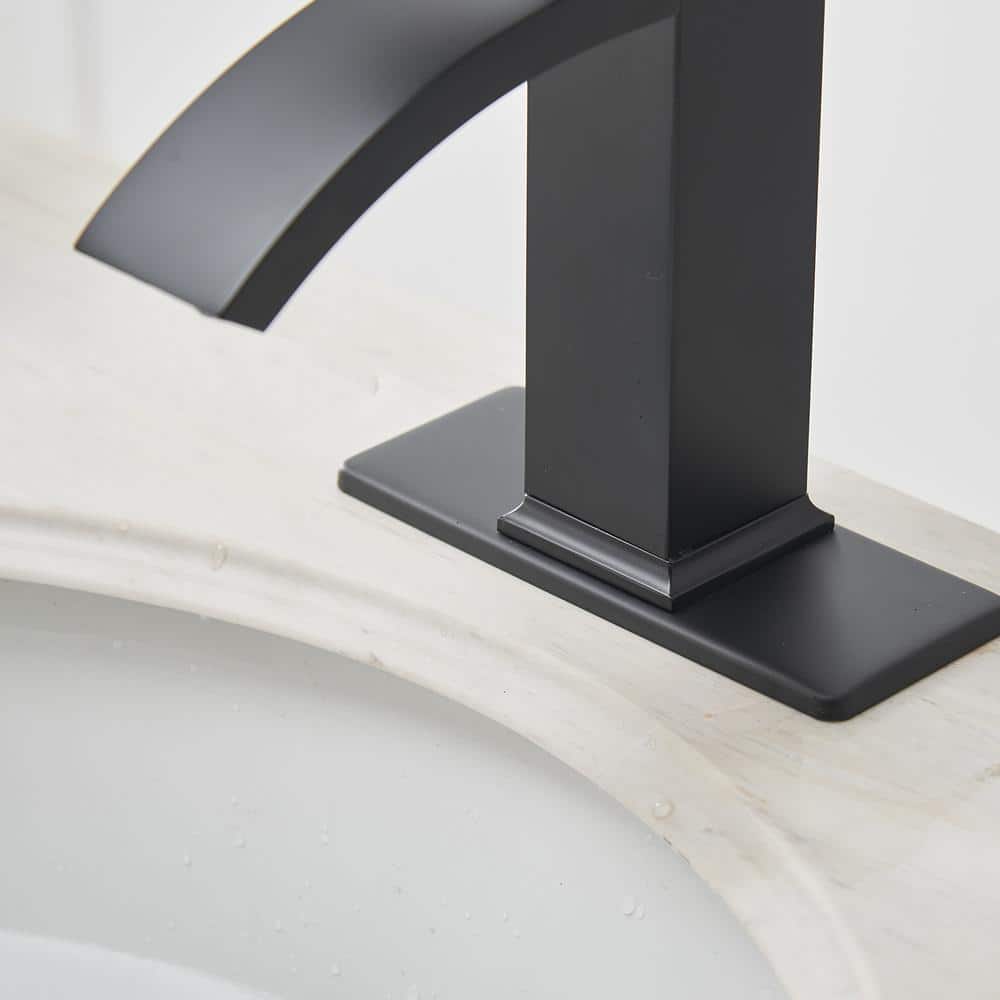 Matte Black Single-Handle Waterfall Bathroom Faucet with Pop-Up Drain