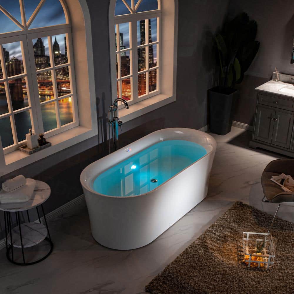 67'' White Acrylic Freestanding Air Soaking Bathtub with 208 Jets