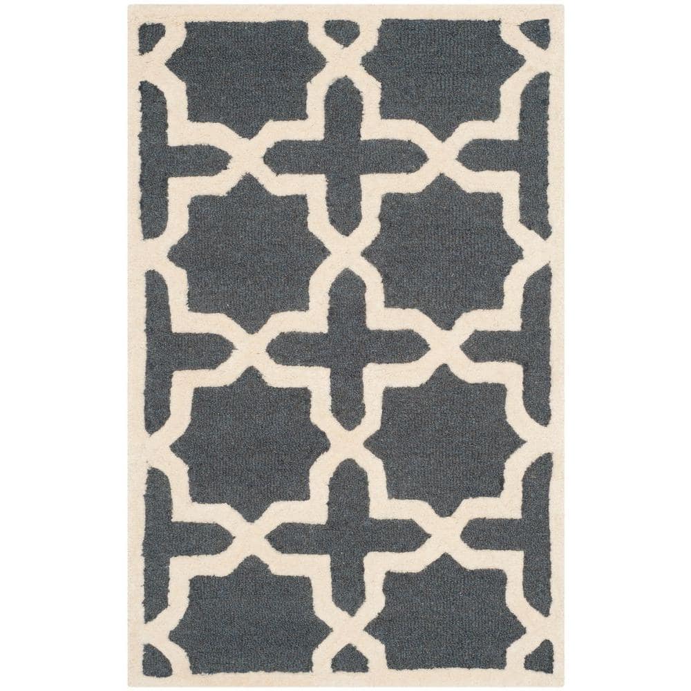 Hand-tufted Cambridge Dark Grey & Ivory Wool 3' x 5' Rug