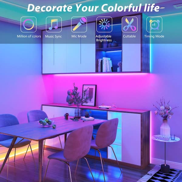 200 ft. White Integrated LED RGB Strip Light with App and Remote Control, Music Sync for Bedroom (2-Rolls of 100 ft.)