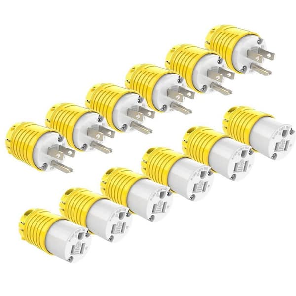 15 Amp 125 Volt Heavy Duty Replacement Plug and Connector Set, Straight Blade, Grounding, 6-Pieces