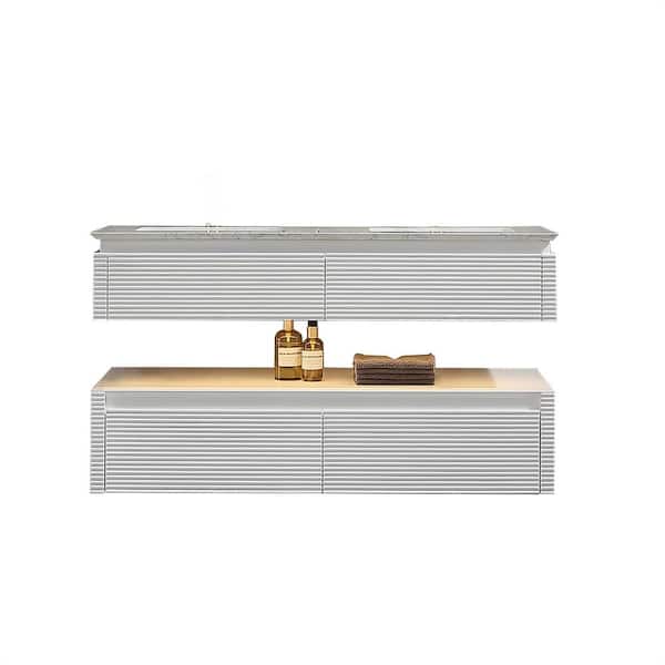 Unbranded 48 in. W x 21 in. D x 20 in. H Floating Bath Vanity in White with White Engineer Stone Top