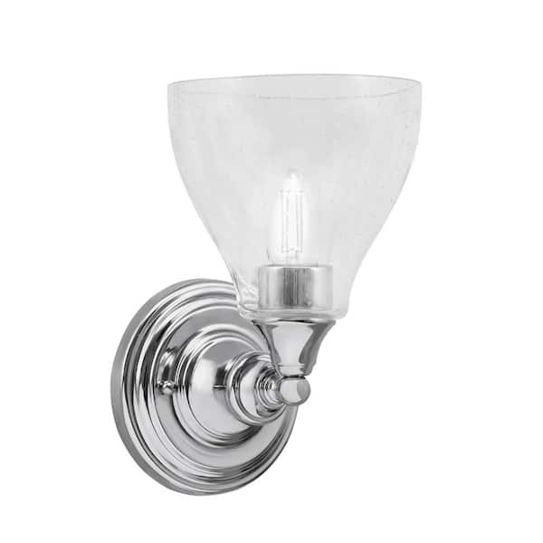 Unbranded Fulton 1-Light Chrome Wall Sconce, 6.25 in. Clear Bubble Glass