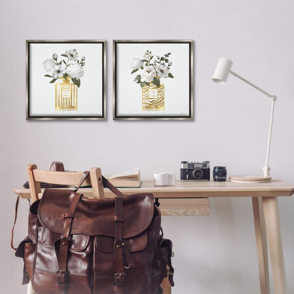 Glam Detailed Perfume Bouquets by Nan 2-Piece Gray Floater Frame Nature Graphic Art Print 18 in. x 18 in. price history on PriceWatchPro