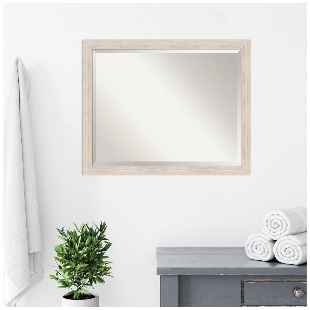 Hardwood Whitewash Rectangular Bathroom Vanity Wall Mirror
