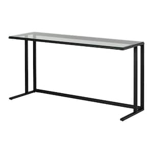 City Life 63 in. Rectangle Pure Black Metal no Drawer Computer Desk with Tempered Glass
